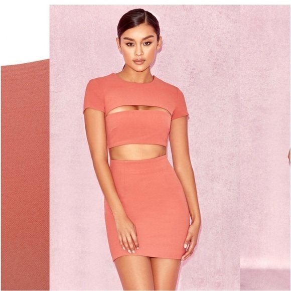 NWT House of CB Salmon Coral Cutout Short Sleeve Bodycon Mini Dress Size M - Picture 7 of 15